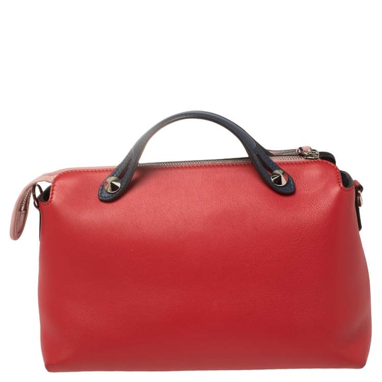 Pre Owned Fendi Red/Blue Leather Small By The Way Boston Bag