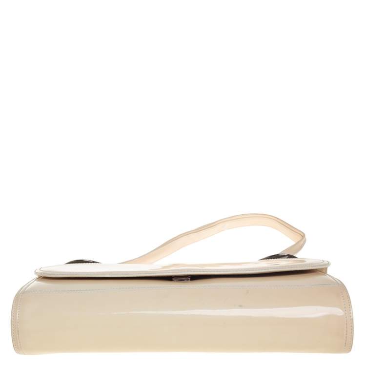 Pre Owned Fendi Beige Patent Leather East West Top Handle Bag
