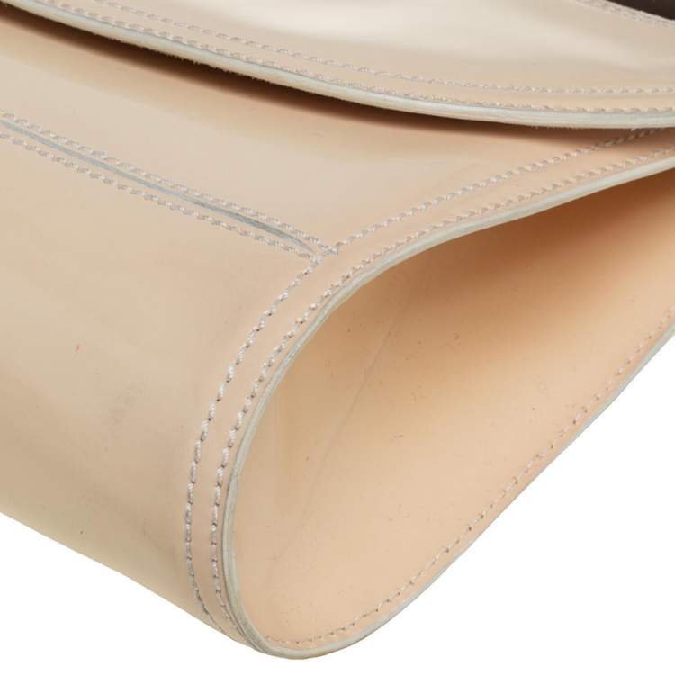 Pre Owned Fendi Beige Patent Leather East West Top Handle Bag