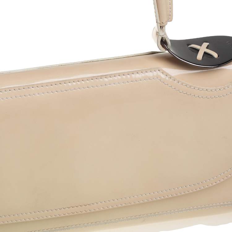 Pre Owned Fendi Beige Patent Leather East West Top Handle Bag
