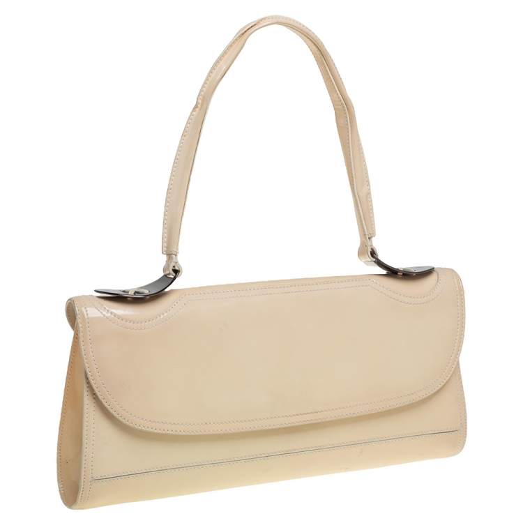 Pre Owned Fendi Beige Patent Leather East West Top Handle Bag