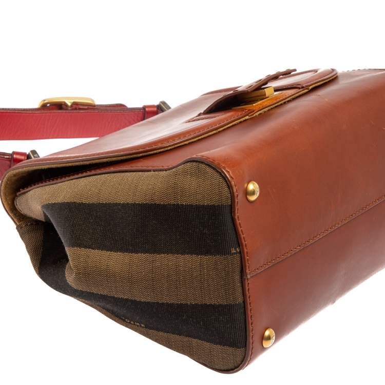 Pre Owned Fendi Multicolor Stripe Canvas and Leather Silvana Top Handle Bag