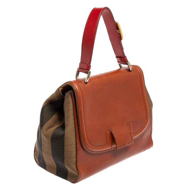 Pre Owned Fendi Multicolor Stripe Canvas and Leather Silvana Top Handle Bag