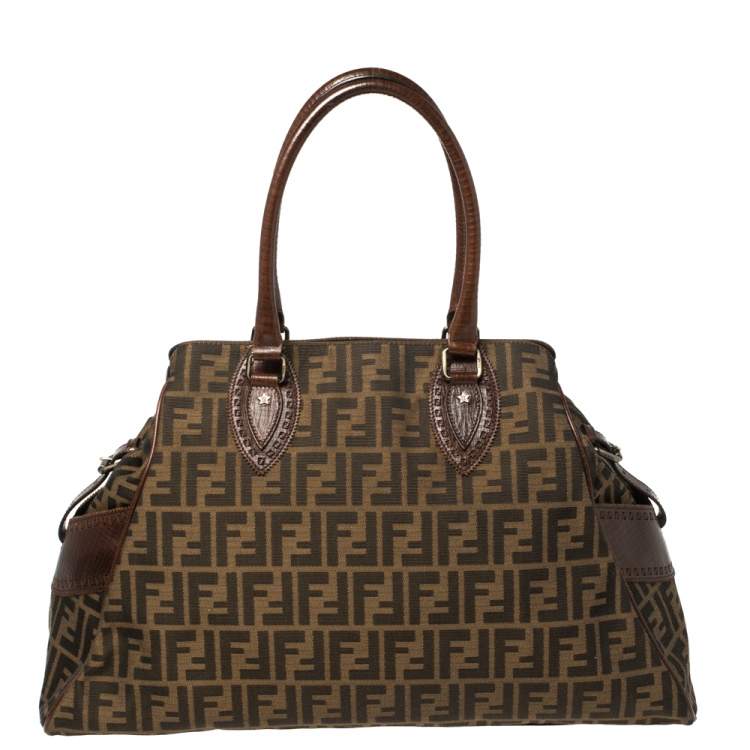 Pre Owned Fendi Tobacco Zucca Canvas and Leather Large De Jour Tote