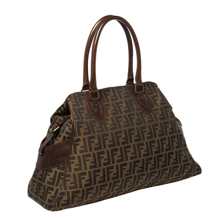 Pre Owned Fendi Tobacco Zucca Canvas and Leather Large De Jour Tote