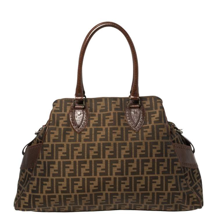 Pre Owned Fendi Tobacco Zucca Canvas and Leather Large De Jour Tote