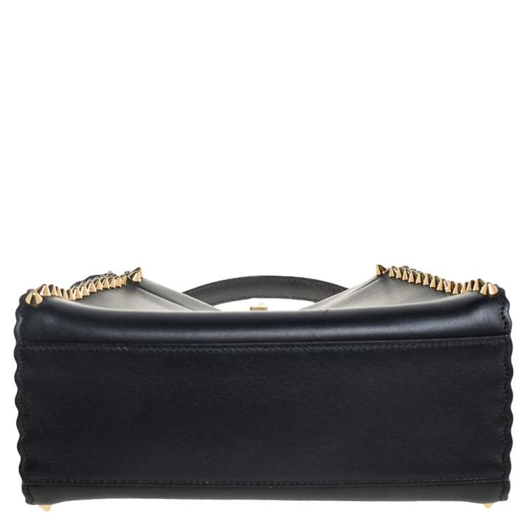 مملوكة مسبقًا Fendi Black Leather Mini Studded Peekaboo Top Handle Bag