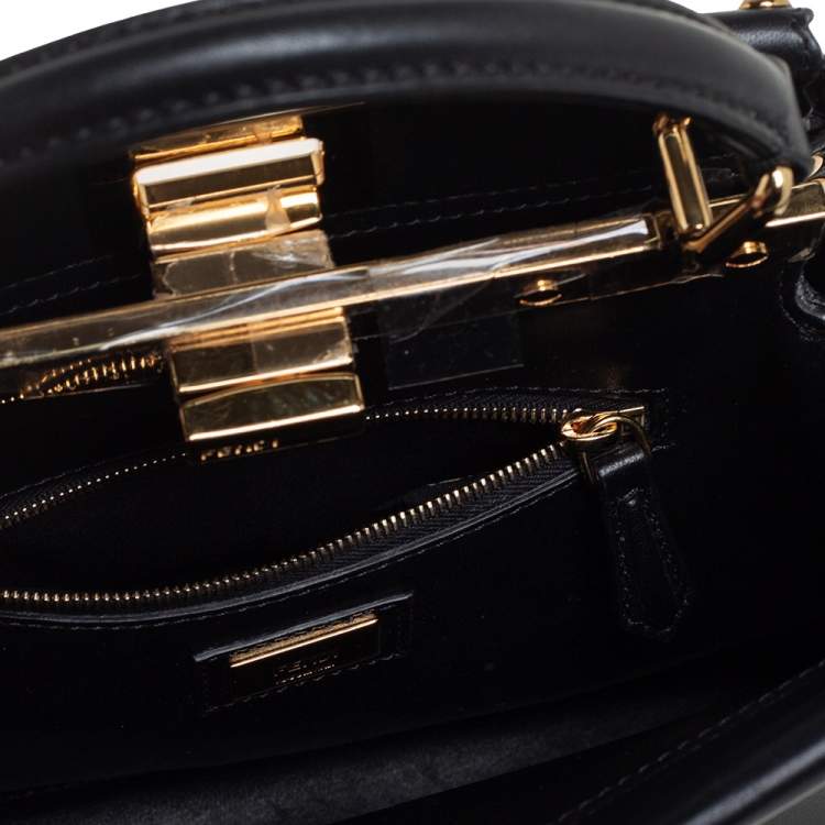 مملوكة مسبقًا Fendi Black Leather Mini Studded Peekaboo Top Handle Bag