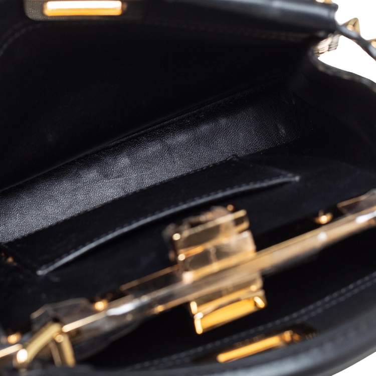 مملوكة مسبقًا Fendi Black Leather Mini Studded Peekaboo Top Handle Bag