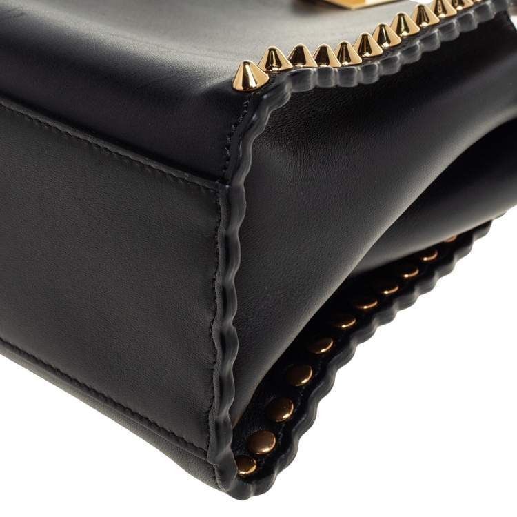 مملوكة مسبقًا Fendi Black Leather Mini Studded Peekaboo Top Handle Bag
