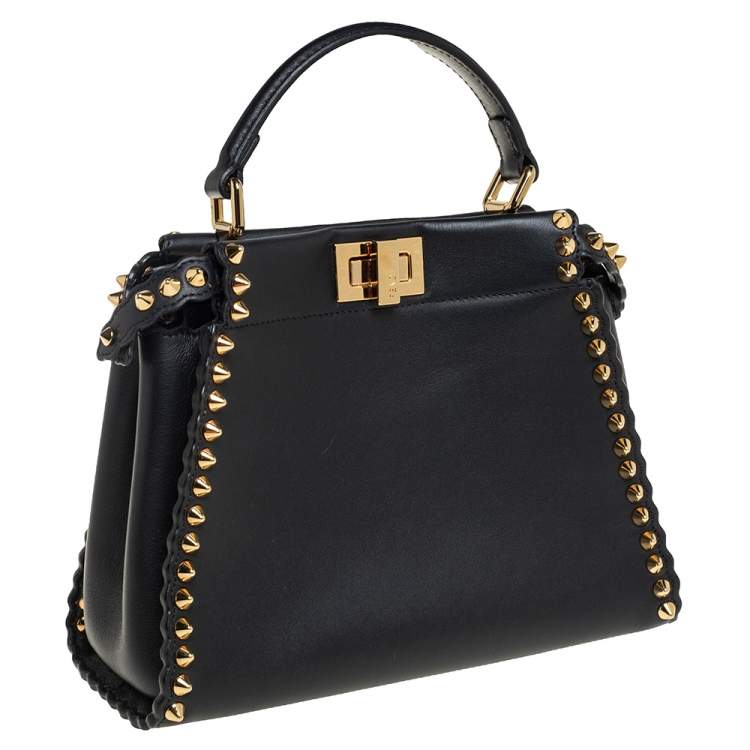 مملوكة مسبقًا Fendi Black Leather Mini Studded Peekaboo Top Handle Bag