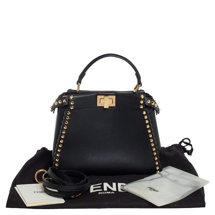 مملوكة مسبقًا Fendi Black Leather Mini Studded Peekaboo Top Handle Bag