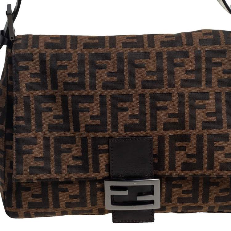 Pre Owned Fendi Brown Zucca Canvas and Leather Mama Forever Shoulder Bag