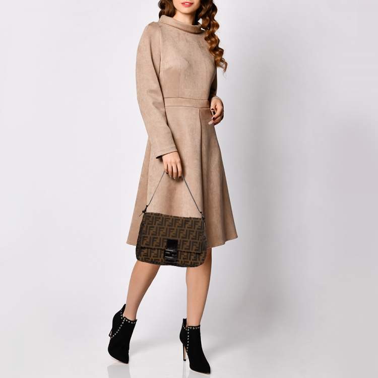 Pre Owned Fendi Brown Zucca Canvas and Leather Mama Forever Shoulder Bag