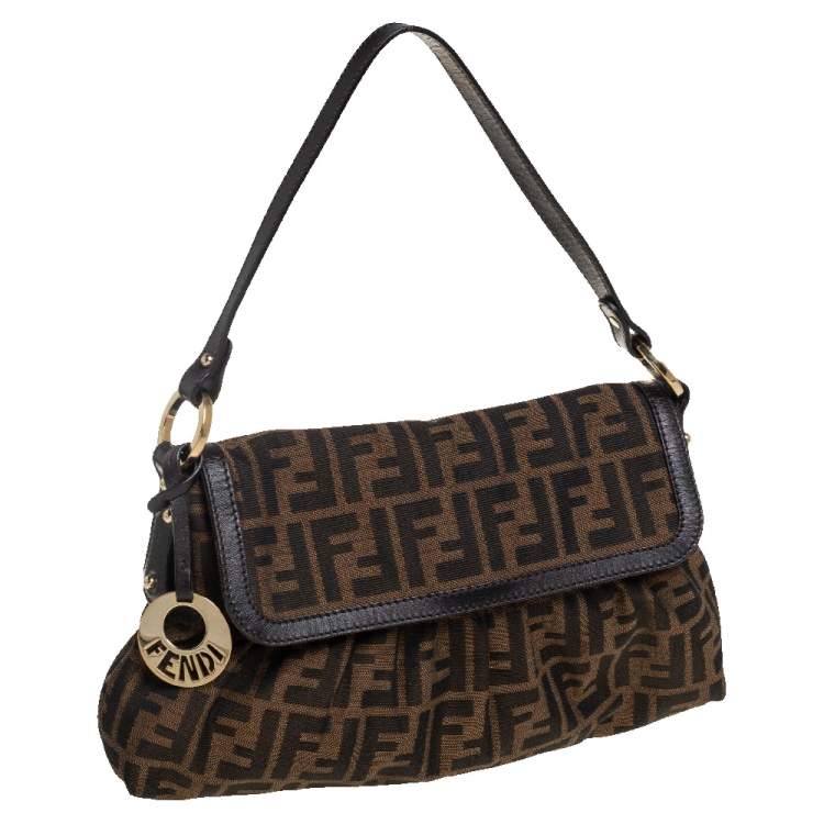 Pre Owned Fendi Tobacco Zucca Canvas and Leather Chef Shoulder Bag
