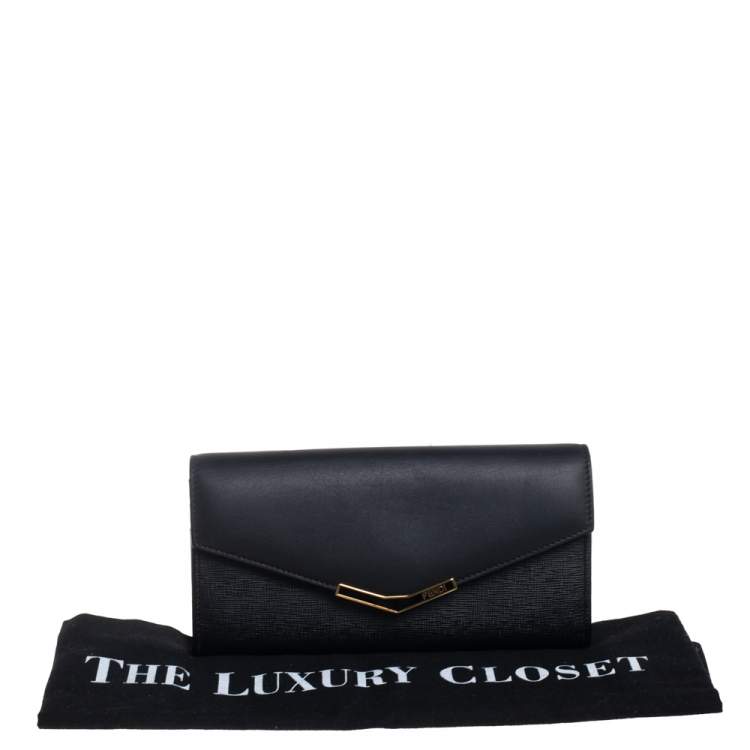 Pre Owned Fendi Black Leather 2Jours Continental Wallet