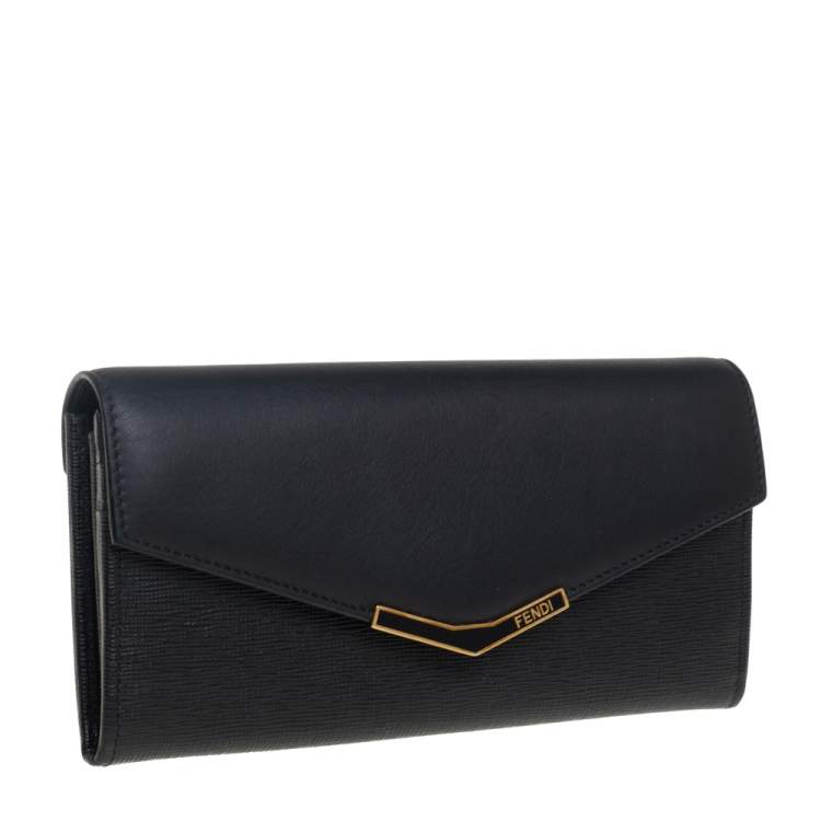 Pre Owned Fendi Black Leather 2Jours Continental Wallet