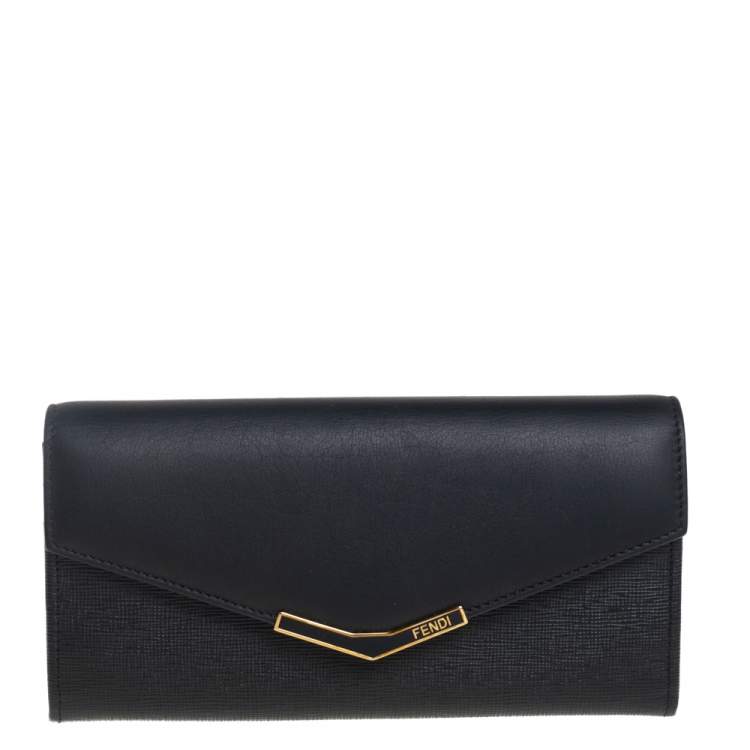 Pre Owned Fendi Black Leather 2Jours Continental Wallet