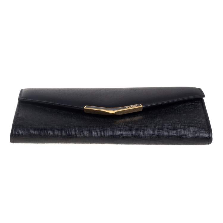 Pre Owned Fendi Black Leather 2Jours Continental Wallet
