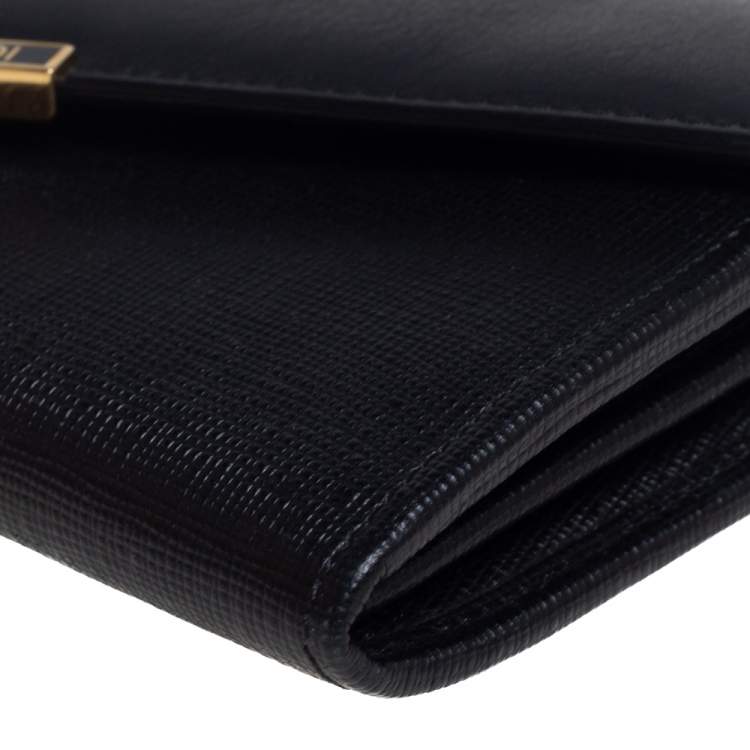 Pre Owned Fendi Black Leather 2Jours Continental Wallet