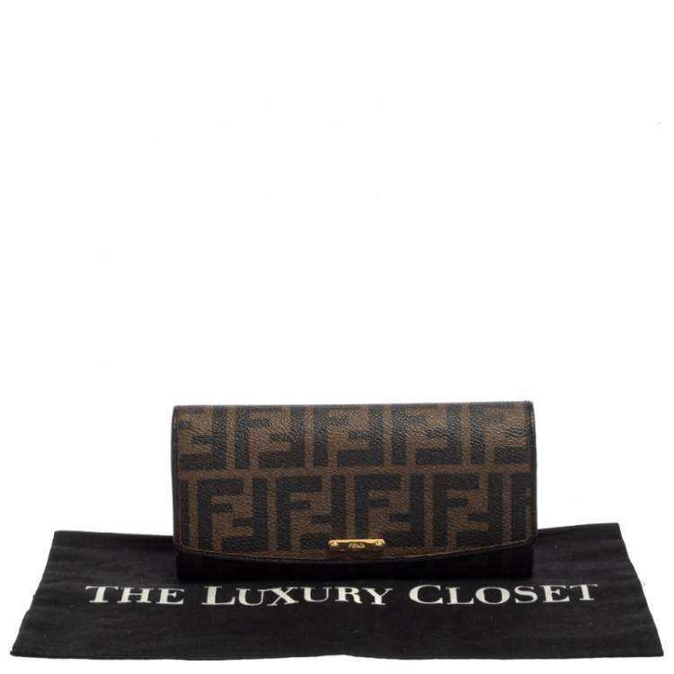 Pre Owned Fendi Tobacco Zucca Coated Canvas and Leather Continental Wallet