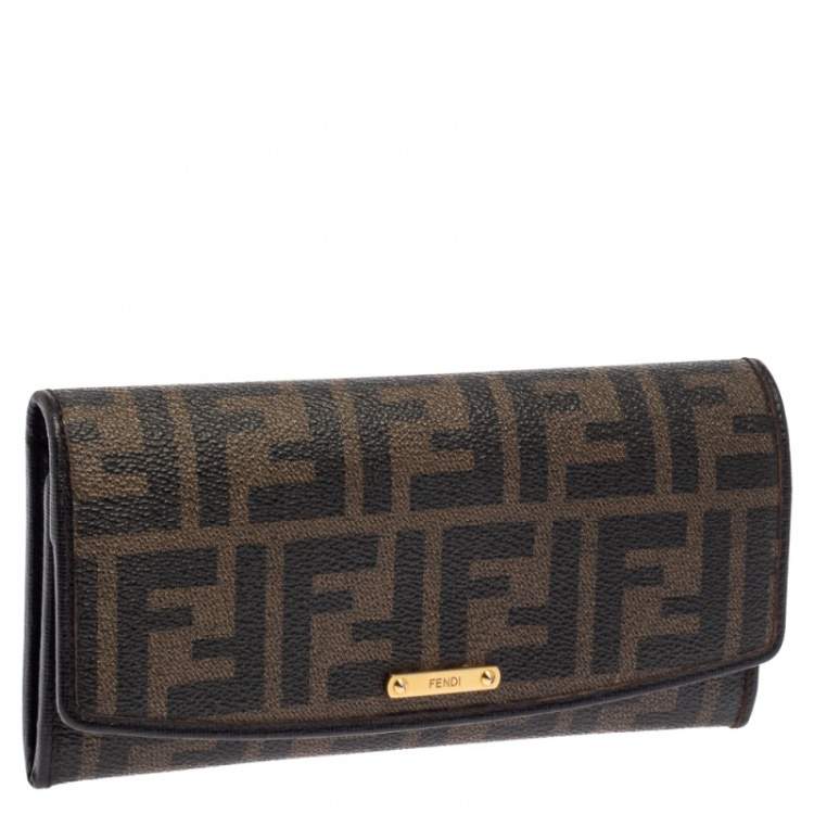 Pre Owned Fendi Tobacco Zucca Coated Canvas and Leather Continental Wallet
