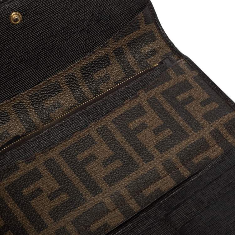 Pre Owned Fendi Tobacco Zucca Coated Canvas and Leather Continental Wallet