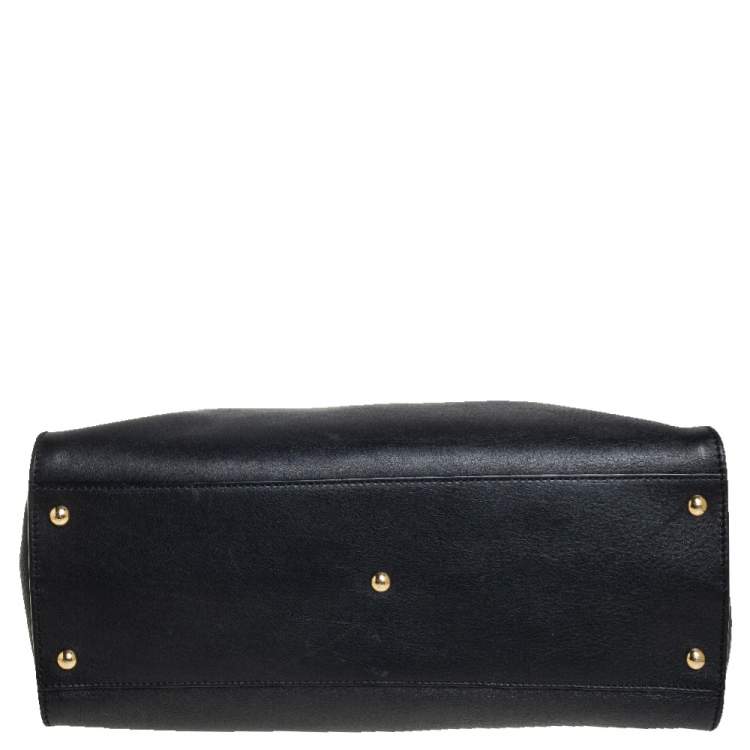 Pre Owned Fendi Black Leather Large Peekaboo Top Handle Bag