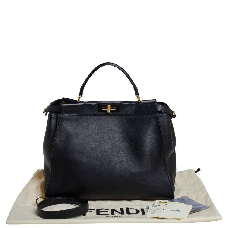 Pre Owned Fendi Black Leather Large Peekaboo Top Handle Bag