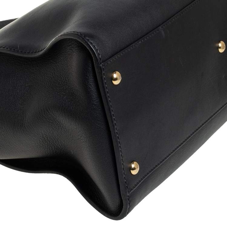 Pre Owned Fendi Black Leather Large Peekaboo Top Handle Bag