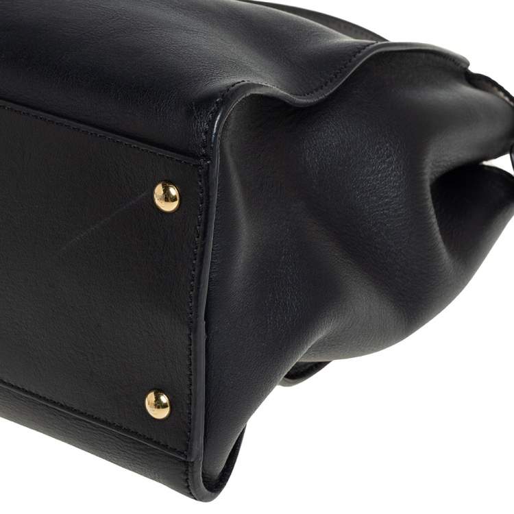 Pre Owned Fendi Black Leather Large Peekaboo Top Handle Bag
