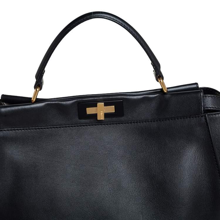 Pre Owned Fendi Black Leather Large Peekaboo Top Handle Bag