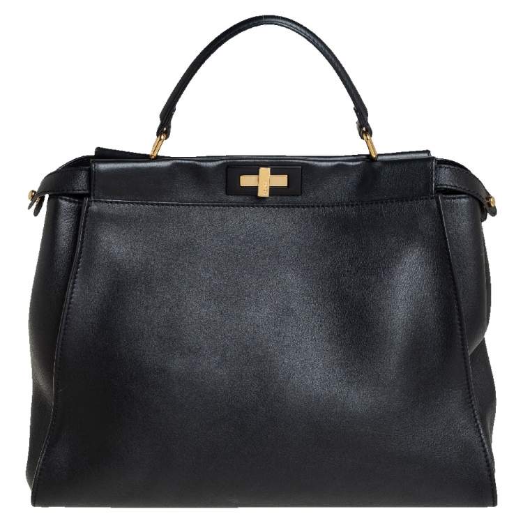 Pre Owned Fendi Black Leather Large Peekaboo Top Handle Bag