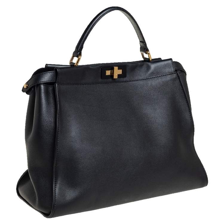 Pre Owned Fendi Black Leather Large Peekaboo Top Handle Bag