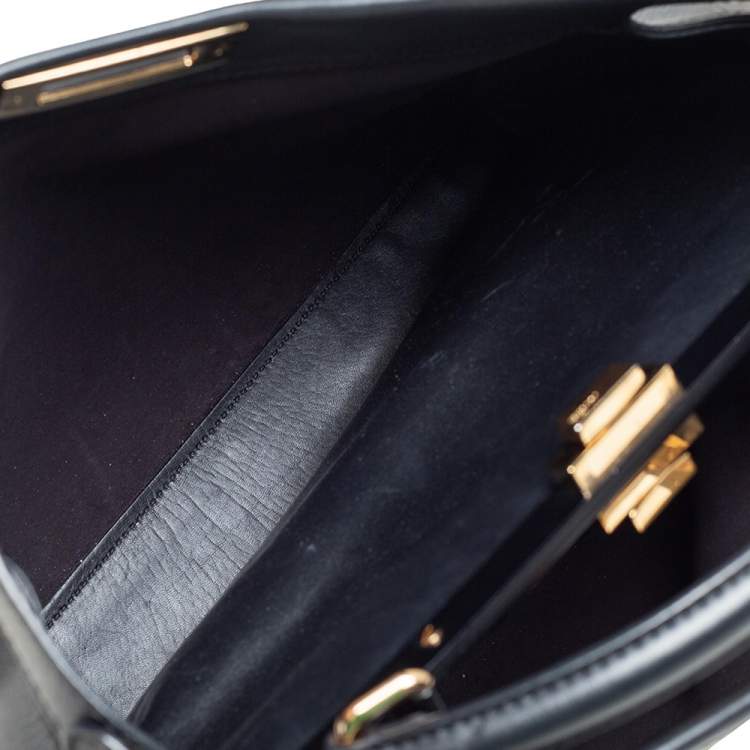 Pre Owned Fendi Black Leather Large Peekaboo Top Handle Bag