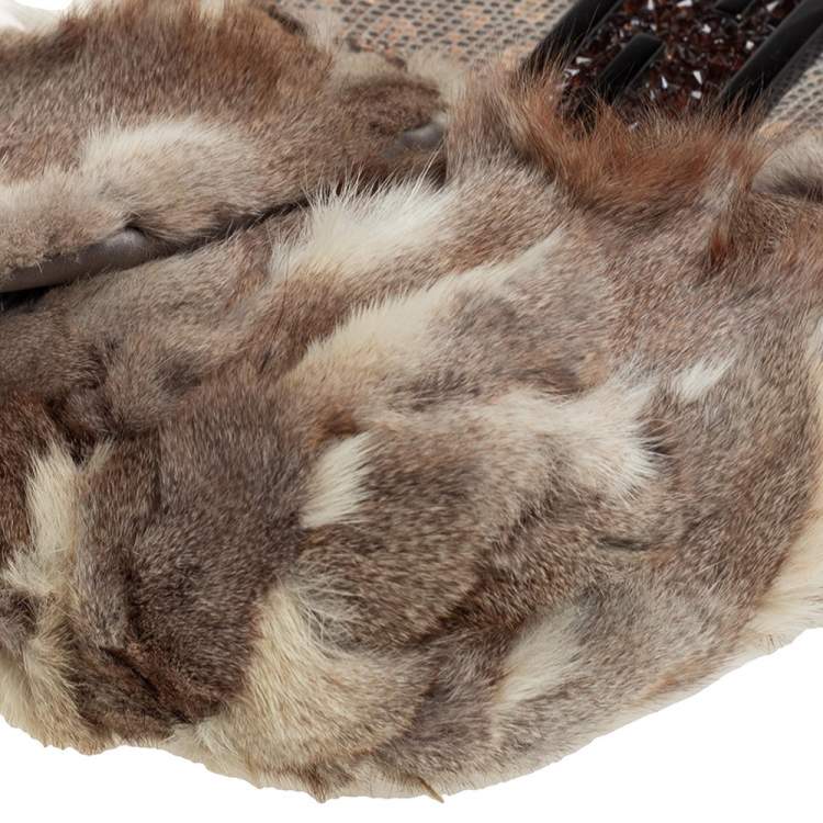 Pre Owned Fendi Brown/Beige Fur and Lizard Trim Baguette Bag