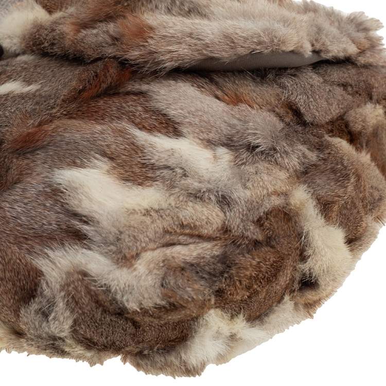 Pre Owned Fendi Brown/Beige Fur and Lizard Trim Baguette Bag