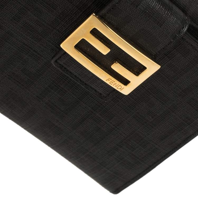 Pre Owned Fendi Black Zucchino Coated Canvas Compact Wallet