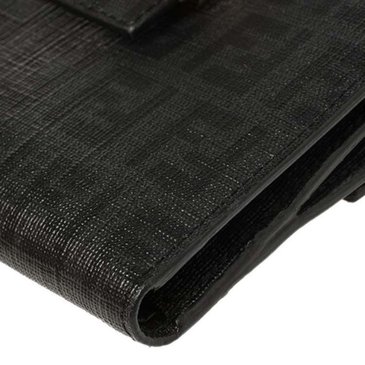 Pre Owned Fendi Black Zucchino Coated Canvas Compact Wallet