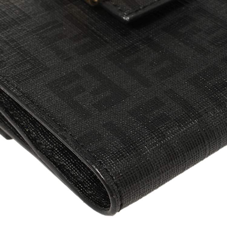 Pre Owned Fendi Black Zucchino Coated Canvas Compact Wallet