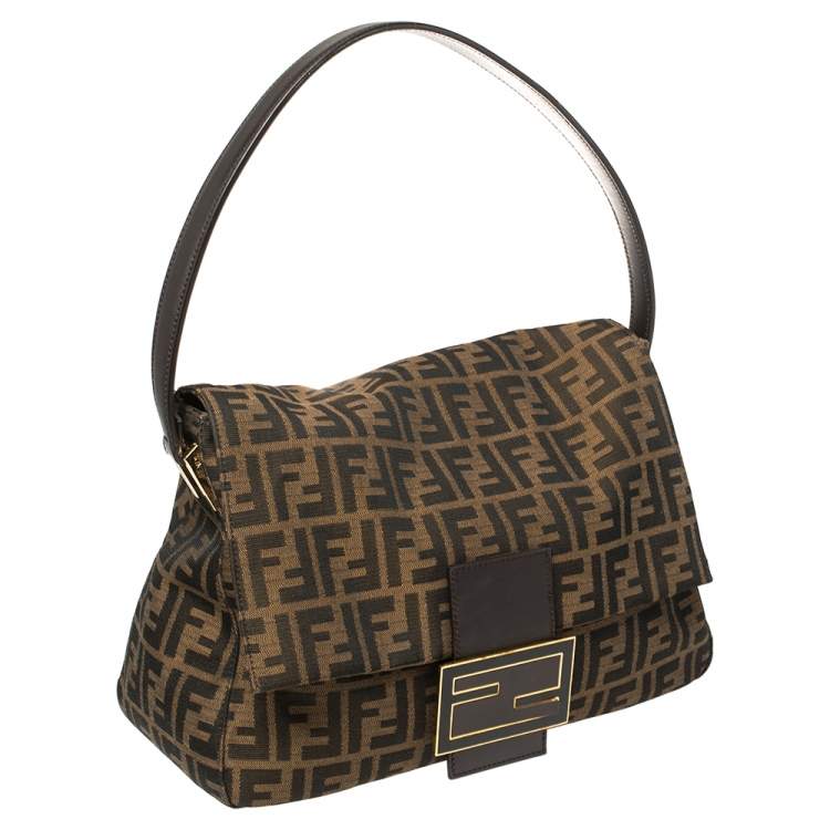 Pre Owned Fendi Tobacco Zucca Canvas and Leather Mama Forever Baguette Bag