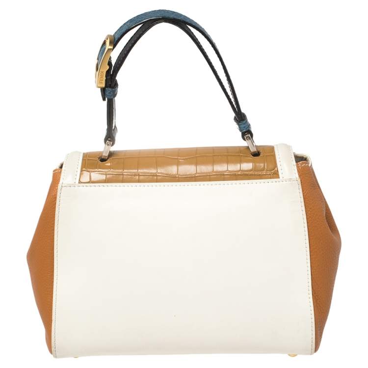 Pre Owned Fendi Multicolor Leather and Croc Leather Silvana Top Handle Bag