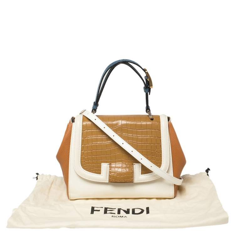 Pre Owned Fendi Multicolor Leather and Croc Leather Silvana Top Handle Bag