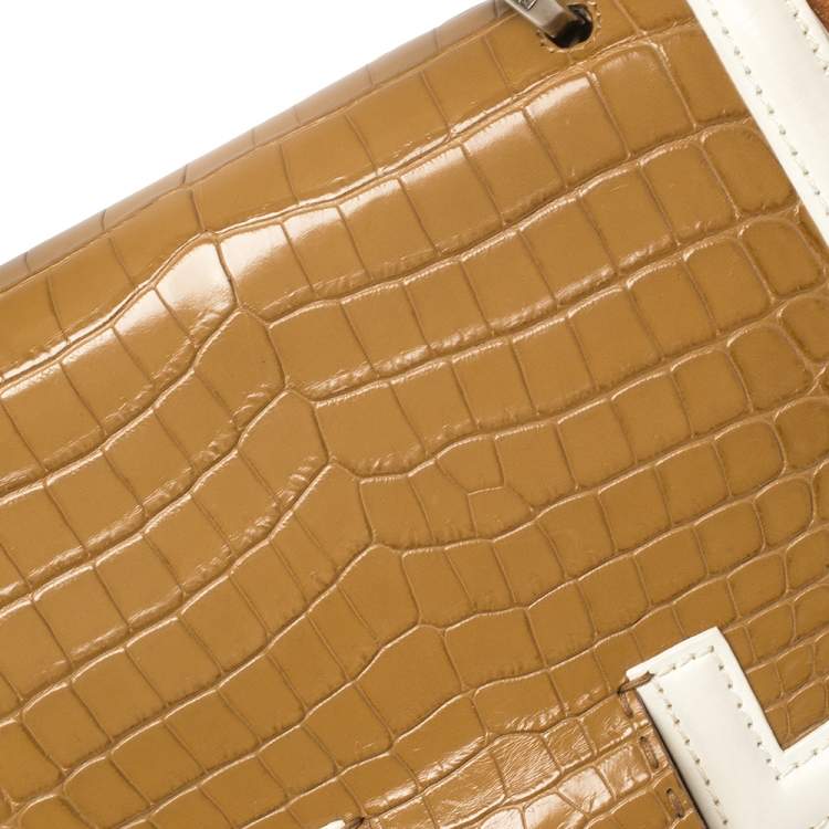 Pre Owned Fendi Multicolor Leather and Croc Leather Silvana Top Handle Bag