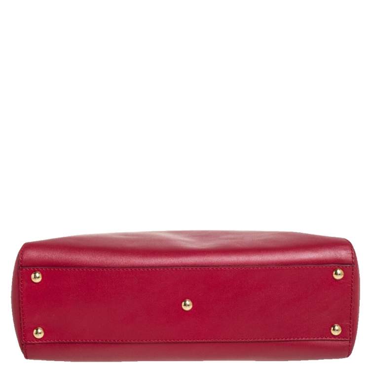 Pre Owned Fendi Red Leather Medium Peekaboo Top Handle Bag