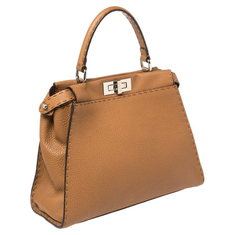 Pre Owned Fendi Brown Leather Medium Selleria Peekaboo Top Handle Bag