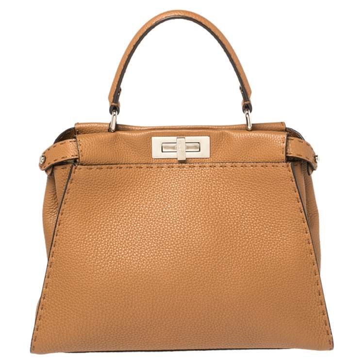 Pre Owned Fendi Brown Leather Medium Selleria Peekaboo Top Handle Bag
