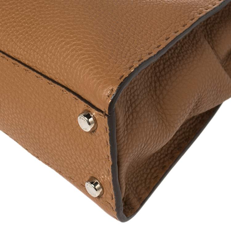 Pre Owned Fendi Brown Leather Medium Selleria Peekaboo Top Handle Bag