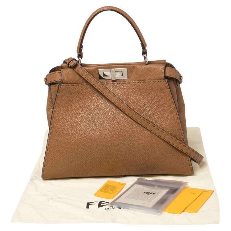 Pre Owned Fendi Brown Leather Medium Selleria Peekaboo Top Handle Bag