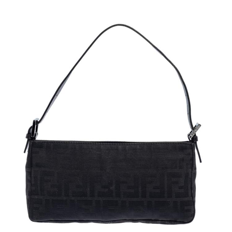 Pre Owned Fendi Black Zucca Canvas Pochette Bag